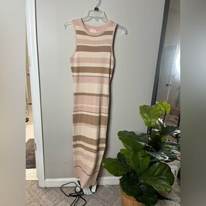 Pink Lily Striped Maxi Tank Dress in Pink, Cream & Tan